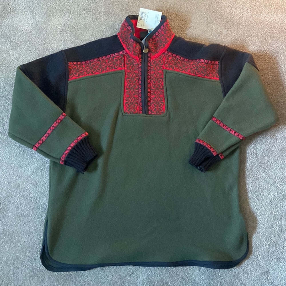 NWT Vintage Obermeyer Green Ulli Fair Isle Fleece Pullover Large